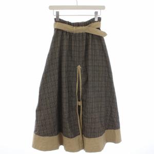 Ameri VINTAGE STUDIOUS 別注 チェックトレンチスカート フレア 柄切替 ベルト F ベージュ ブラック