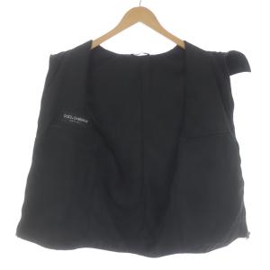 DOLCE&GABBANA 中綿ベスト ジップアップ ハイネック フード ロゴプレート 44 XS 黒 ブラック