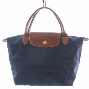 ルプリアージュS ハンドバッグ ミニ 折りたたみ ナイロン レザー 紺 ネイビー