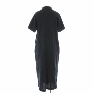 LACOSTE シャツワンピース ポロシャツ ロング マキシ フレア 半袖 ロゴ刺繍 鹿の子 38 L 黒 ブラック