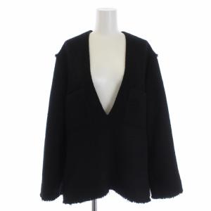 N.Jam 22SS ツイードプルオーバー カットソー 長袖 Vネック ウール F ブラック