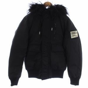 W-BURKISK JACKET 中綿ジャケット ジップアップ フード フェイクファー ワッペン ナイロン S 黒 ブラック