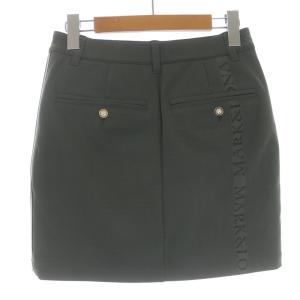 MARK&LONA ゴルフウェア シーズン柄スカート ミニ 台形 ロゴ サイドライン インパン付き 38 カーキ ブラック