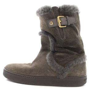 LOUIS VUITTON ショートブーツ ムートン スエード 36.5 23.5cm グレー