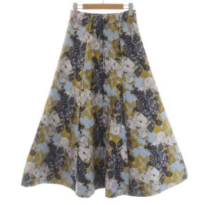 Ameri VINTAGE ABSTRACT FLOWER MERMAID SKIRT フレアスカート ロング ジャガード 総柄 M 紺 ネイビー
