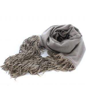 ストール マフラー カシミヤ100％ フリンジ やぎ革 ベージュ