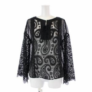 19AW カットソー ブラウス レース スカラップ クルーネック 長袖 36 S 黒 ブラック