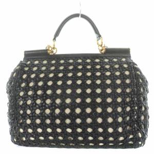DOLCE&GABBANA Sicily ハンドバッグ ショルダーバッグ 2way レザー 編み込み チェーン 黒