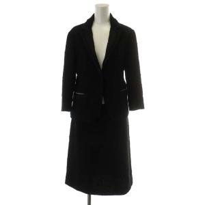 スーツ セットアップ テーラードジャケット フレアスカート ツイード シルク リネン混 40 黒