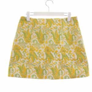 PRADA ジャガード タイトスカート ミニ  総柄 刺繍 ラメ 42 イエロー グリーン