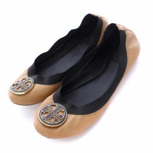 バレエシューズ パンプス フラット レザー ロゴ 6M 23cm ブラウン