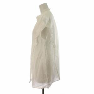 Spick&Span 22SS ノースリコットン シルクピンタックフリルブラウス シャツ シアー シルク混 絹混 白 ホワイト 22051200214020