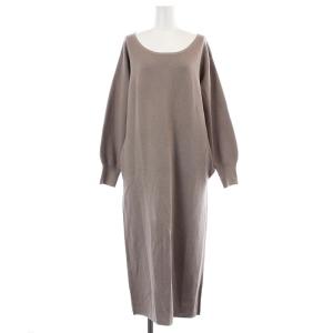 21AW ニットワンピース フレア ロング 長袖 ウール 36 ベージュ
