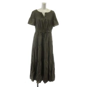 20AW シャーリングティアードワンピース マキシ ロング 半袖 ギャザー 36 S 緑 グリーン