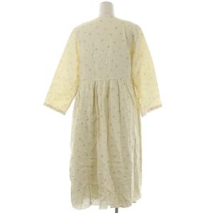 nest Robe 17SS リネンフラワープリントカシュクールワンピース ロング ラップ 七分袖 総柄 インナー付き 麻 アイボリー 茶色 ブラウン