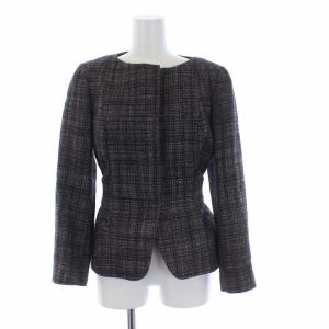 Max Mara ツイードスーツ セットアップ 上下 ノーカラージャケット スカート ウール シルク混 銀タグ 40 M グレー ブラック 黒