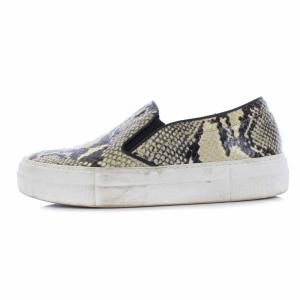 PELLICO SUNNY スリッポン フラットシューズ パイソン柄 レザー 38 25cm ベージュ ブラック 黒