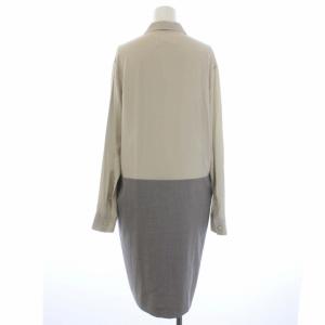 Martin Margiela 4 シャツワンピース ひざ丈 ステンカラー 長袖 絹 シルク ウール 42 M グレー ベージュ