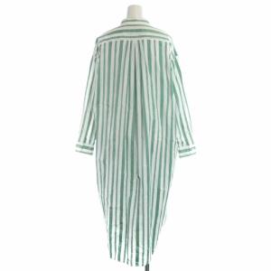 TICCA 21SS シャツワンピース ロング コットン ストライプ 長袖 F 緑 グリーン 白 ホワイト