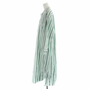 TICCA 21SS シャツワンピース ロング コットン ストライプ 長袖 F 緑 グリーン 白 ホワイト