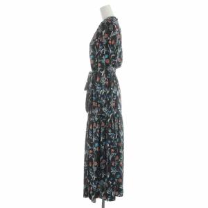 UNITED ARROWS フレアワンピース ロング 花柄 リボン 長袖 ブラック
