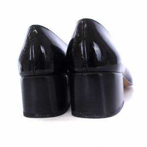 Salvatore Ferragamo スクエアトゥ パンプス チャンキーヒール エナメル ヴァラ リボン 5C ブラック