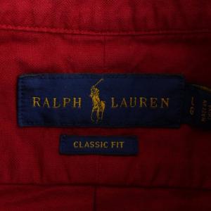 RALPH LAUREN CLASSIC FIT シャツ 長袖 ボタンダウン ロゴ刺繍 L 赤 レッド
