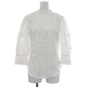 シャツ レース ブラウス 花柄 刺繍 パフスリーブ 七分袖 00 ホワイト