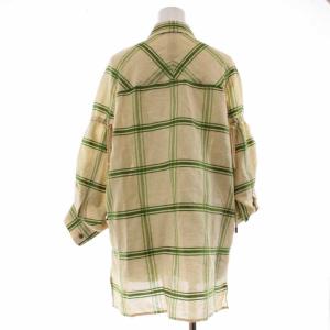 AKIRANAKA ブラウス シャツ 七分袖 チェック リネン混 1 ベージュ グリーン