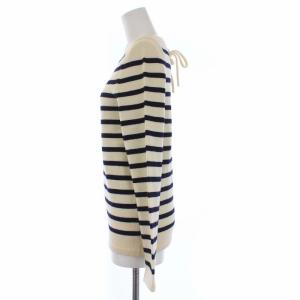 YURI PARK ボートネックニット セーター 長袖 ボーダー バックリボン アイボリー ブラック