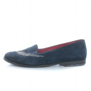 HERMES フラットシューズ スエード 刺繍 22.5cm 紺 ネイビー