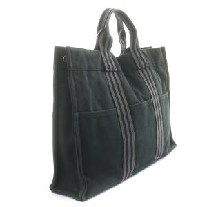 HERMES フールトゥ トートバッグ ハンドバッグ キャンバス グレー ブラック