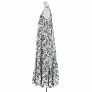 MARIHA フレアワンピース ロング マキシ コットン 花柄 ノースリーブ 紺 ネイビー 白 ホワイト