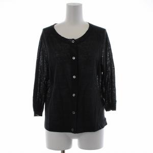 カーディガン 薄手 七分丈 麻 リネン 2 M 黒 ブラック
