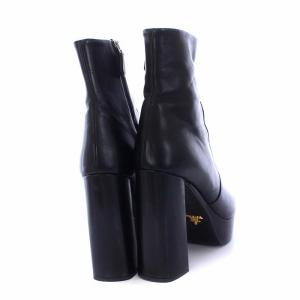 PRADA ショートブーツ チャンキーヒール ハイヒール 厚底 レザー サイドジップ 37.5 黒