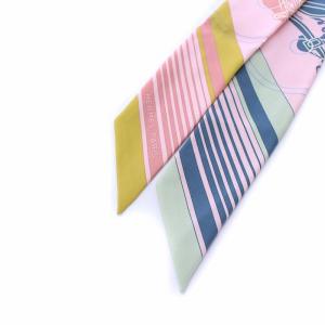 HERMES エクスリブリス ツイリー スカーフ 絹 シルク100％ ピンク