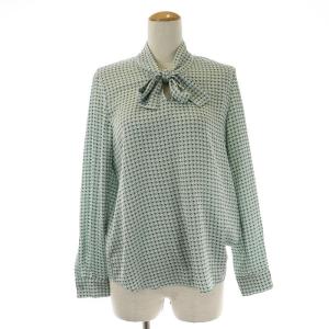 ジオメトリックプリントボウタイブラウス シャツ 長袖 総柄 F ライム マルチカラー