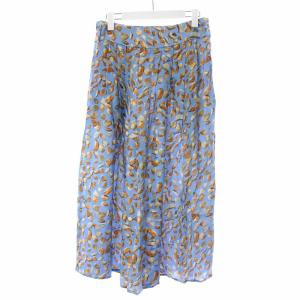 agnes b. フレアスカート タック ロング ミモレ 総柄 38 M 水色 茶色 ブラウン