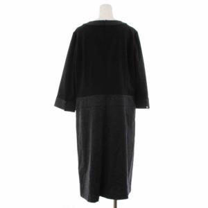 Leilian ワンピース ひざ丈 七分袖 ウール 13 ブラック チャコールグレー