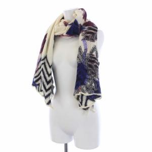 ウール縮じゅう ストール ショール マフラー 大判 総柄 白 ホワイト