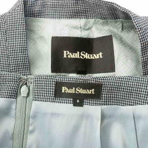 Paul Stuart 18AW スーツ セットアップ 上下 ノーカラージャケット タイトスカート ひざ丈 カギホック ウール 千鳥柄 6 M グレー