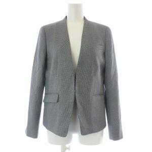 Paul Stuart 18AW スーツ セットアップ 上下 ノーカラージャケット タイトスカート ひざ丈 カギホック ウール 千鳥柄 6 M グレー
