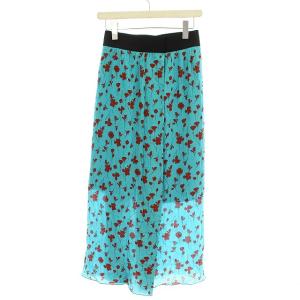 LANVIN COLLECTION 近年モデル スカート 花柄 シワ加工 ロング 38 ターコイズブルー