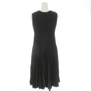 EPOCA ワンピース ノースリーブ ニット プリーツ ストライプ ラメ ストレッチ ひざ丈 40 ブラック