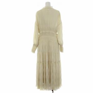 Ameri VINTAGE 20SS シャーリング プリーツドレス ワンピース ロング 長袖 ギャザー スキッパー リボン S アイボリー 01010520880