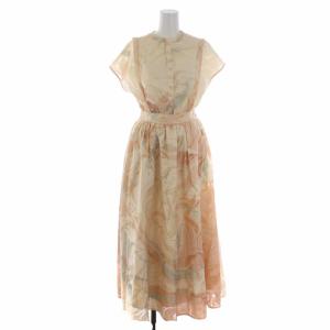 21SS メディメノンセットアップドレス 上下 ブラウス シャツ 半袖 バンドカラー サスペンダー付きスカート ロング 総柄