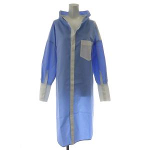 18SS シャツワンピース ミモレ ロング 長袖 バイカラー 38 M 青 ブルー 白 ホワイト
