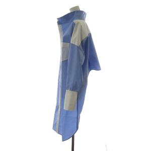 ENFOLD 18SS シャツワンピース ミモレ ロング 長袖 バイカラー 38 M 青 ブルー 白 ホワイト