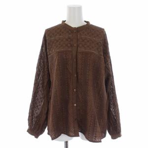 21AW ブロイダーレースドルマンブラウス シャツ 長袖 バンドカラー レース 刺繍 F ブラウン