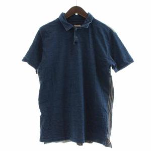 パッチワーク ポロシャツ カットソー 半袖 デニム XL 紺 ネイビー